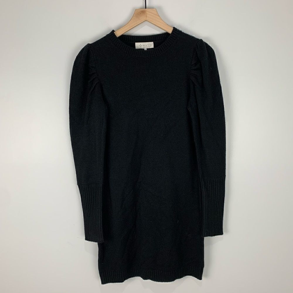 Wayf Black Puff Sleeve Sweater Dress XS